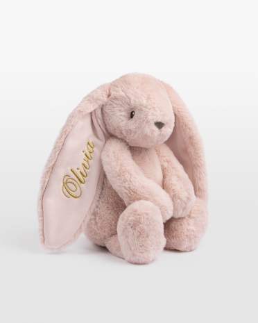 Rosa kanin med namn i guld brodyr