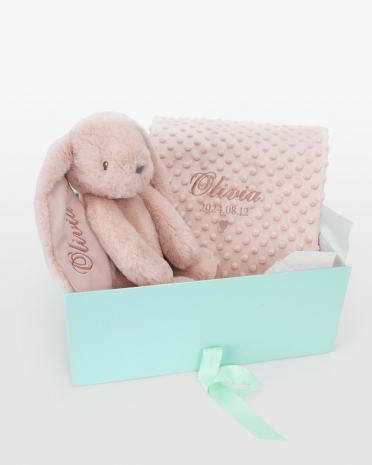 Presentset med gosedjur och babyfilt i rosa