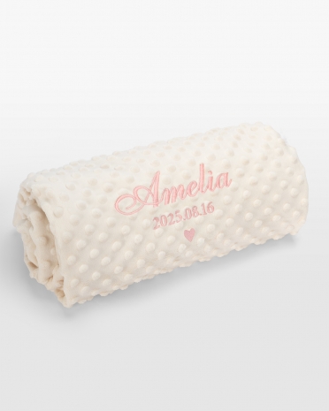 Cremefärgad babyfilt med rosa namnbrodyr