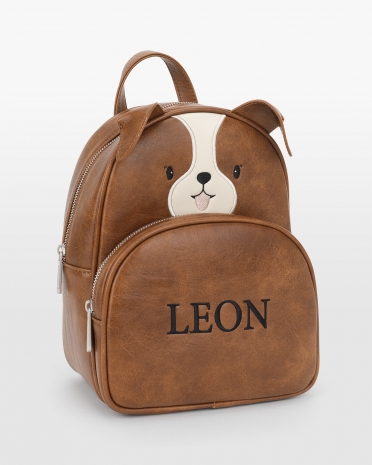 barnryggsäck med namn med motiv av en hundvalp