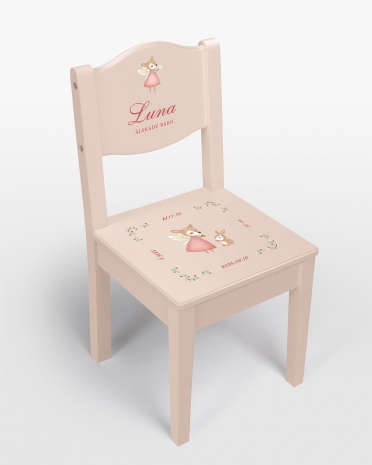 Dopstol i rosa med födelseuppgifter, doppresent