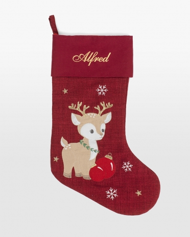 röd julstrumpa med namn