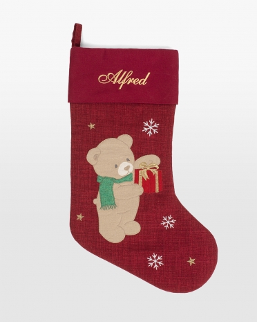 röd julstrumpa med namn