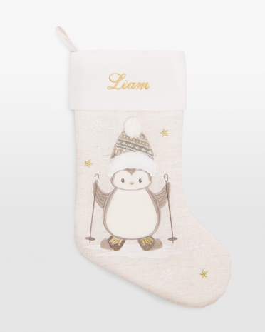 beige julstrumpa med namn