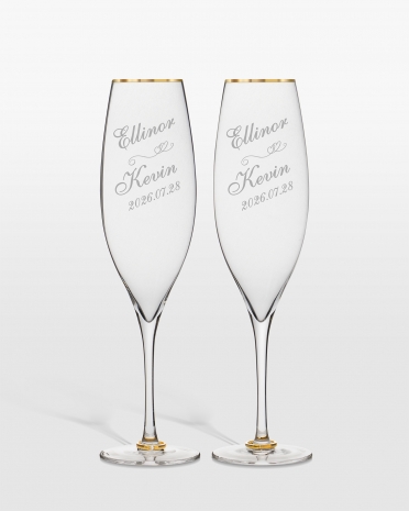 Champagneglas med guldkant och personlig gravyr