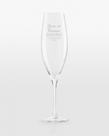 Champagneglas med personlig text perfekt examenspresent