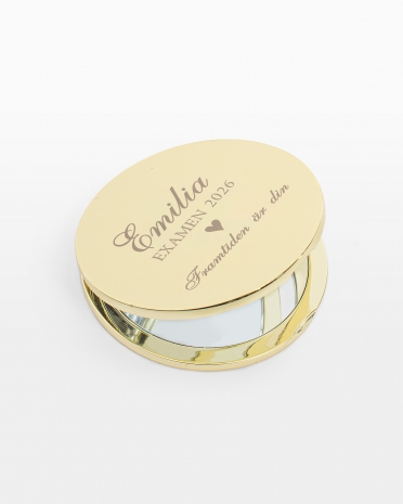 Graverad guldig fickspegel - perfekt examenspresent