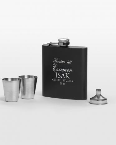 Svart fickplunta med personlig gravyr - perfekt examenspresent