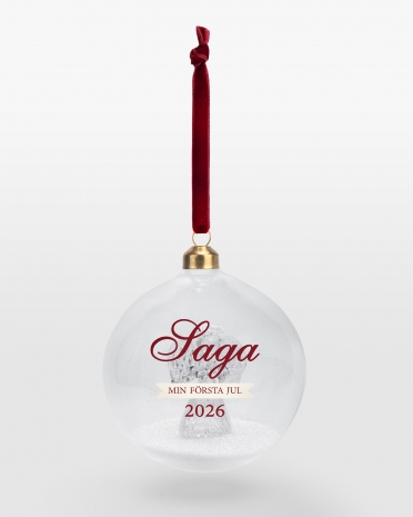 Julkula i glas med motiv av ängel, personligt namn och valfri julhälsning