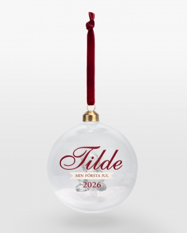 Julkula i glas med björnmotiv, personligt namn och valfri julhälsning