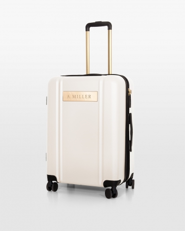 Resväska med namn i stilren cremefärg