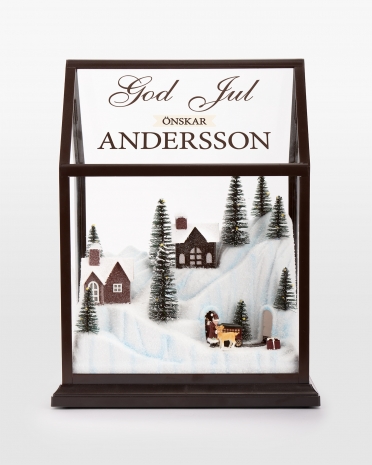 Personlig julby med rörligt tåg och julhälsning