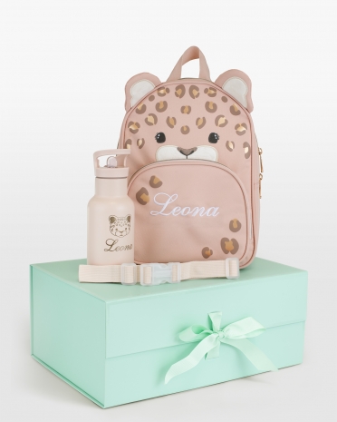 presentset med barnryggsäck, vattenflaska och bröstrem