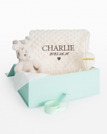 presentset för barn med filt gosedjur och napphållare