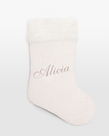 julstrumpa med pälskant och namn