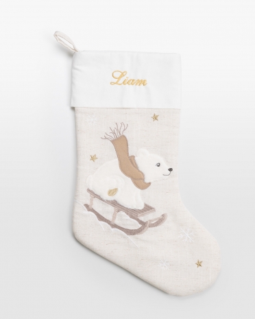 beige julstrumpa med namn