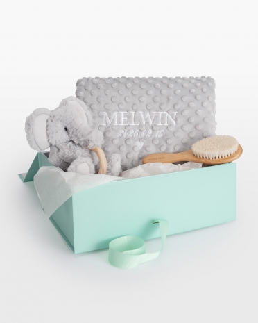 presentset för små barn med borste filt och gosedjur