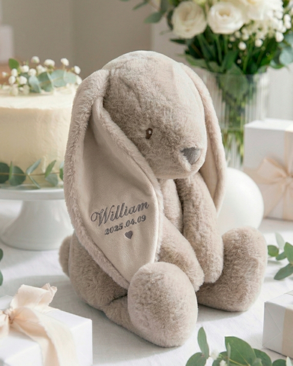 Gosig, stor kanin med namn och datum till namngivning