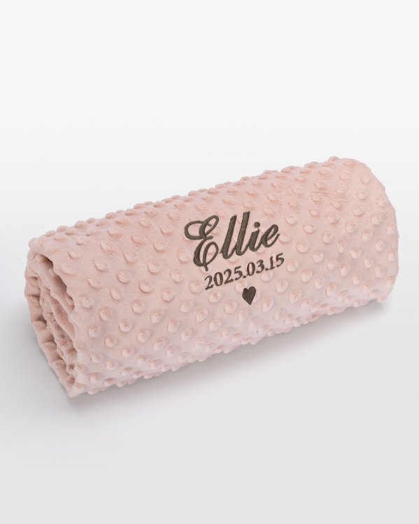 Rosa babyfilt med namn i brun brodyr
