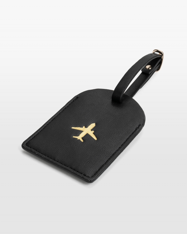 Bagagetag med adressuppgifter svartfärgat veganskt läder