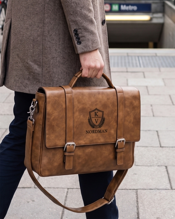 Personligt broderad axelremsväska i cognac