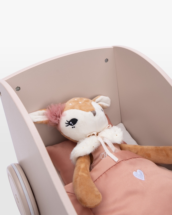 Dockvagn, bäddset & mjukisdocka, rosa - Deer