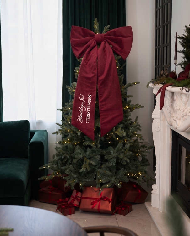 Stor rosett med namn, röd - God jul