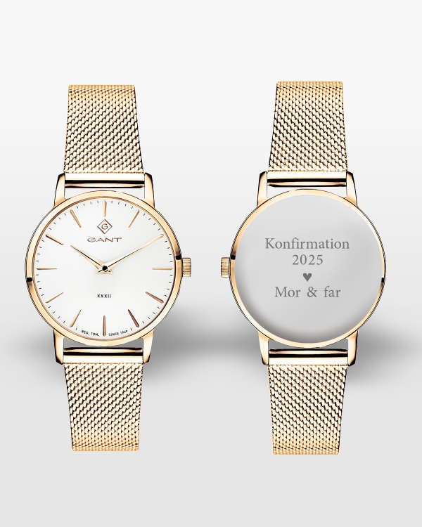 Gant klocka med gravyr - Park Avenue (white-gold mesh) G127006