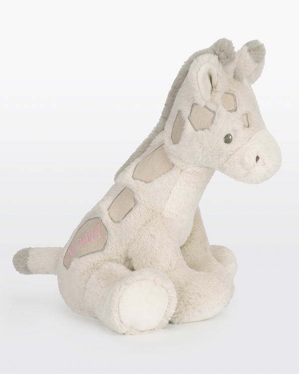 Gosig giraff gosedjur med rosa namntryck