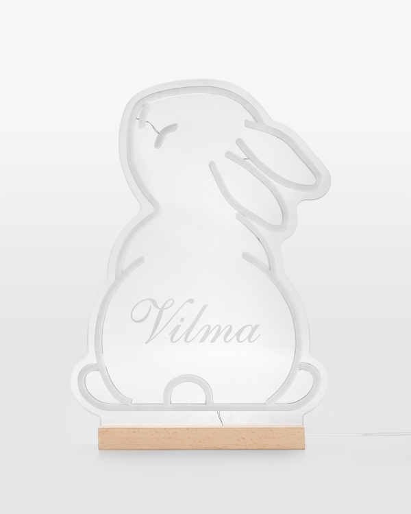 Neonlampa med kaninmotiv och gravyr