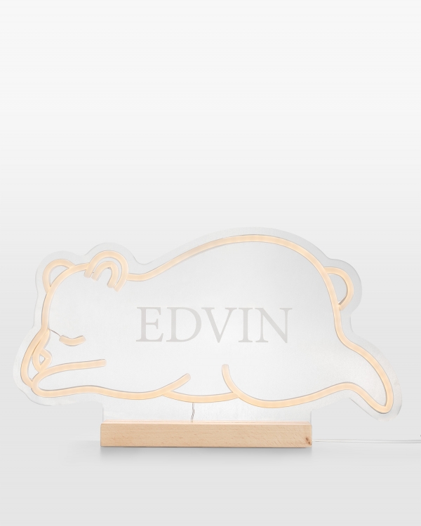 Neonlampa med björnmotiv och personlig gravyr