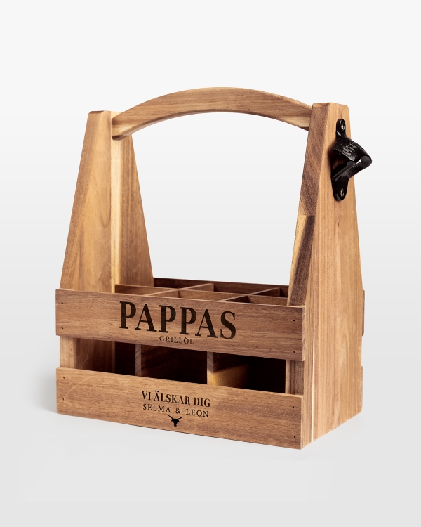 Ölkorg i trä med kapsylöppnare