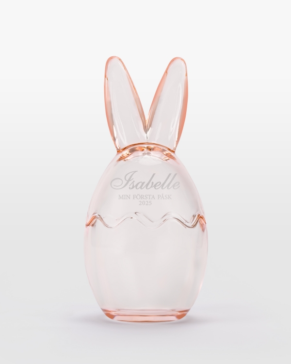 Rosa påskägg i glas med personlig gravyr