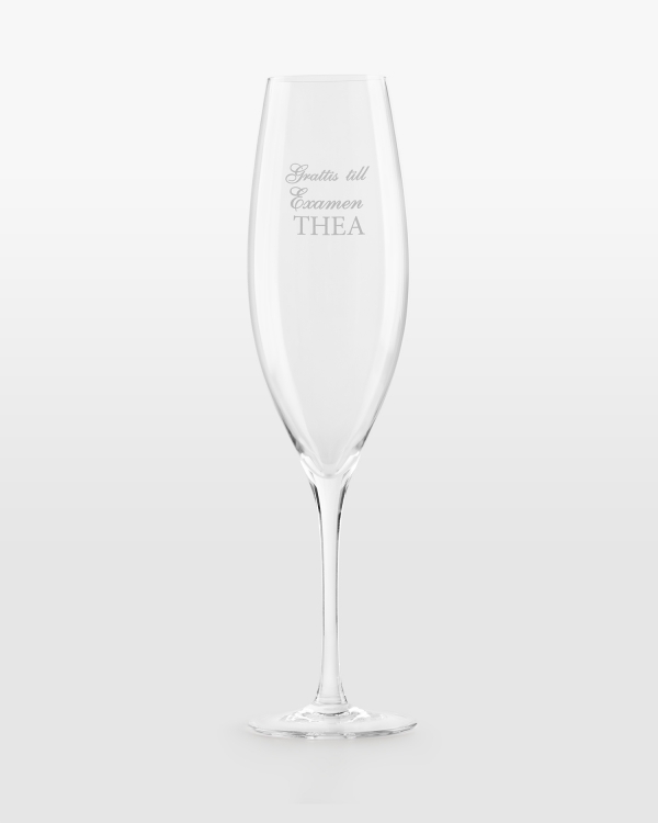 Personligt graverat champagneglas till examen