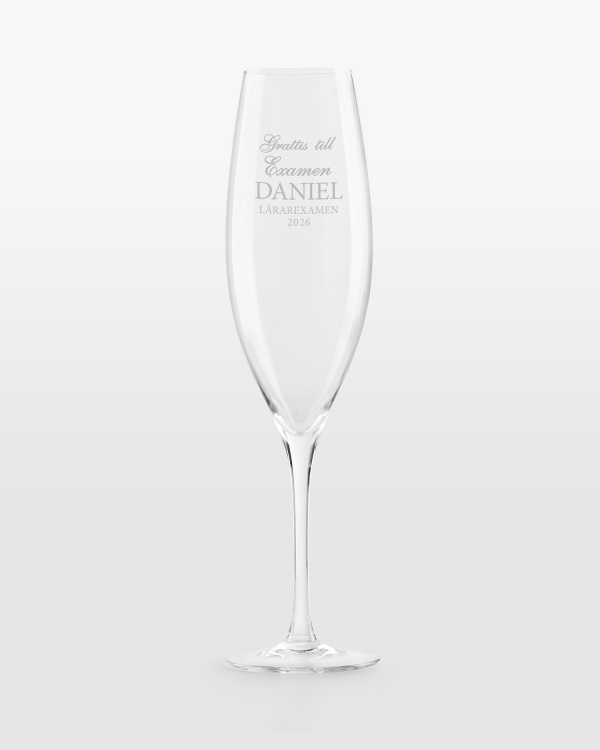 Champagneglas med personlig text perfekt examenspresent