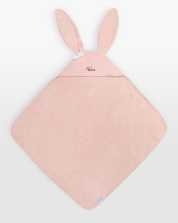 Badcape för de små i rosa med broderat namn