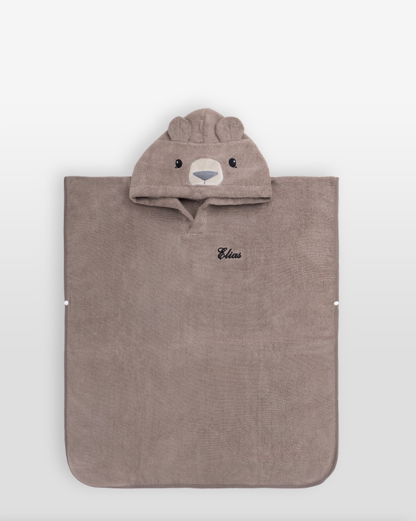 Badponcho i 100% bomull med björnmotiv och personligt broderat namn