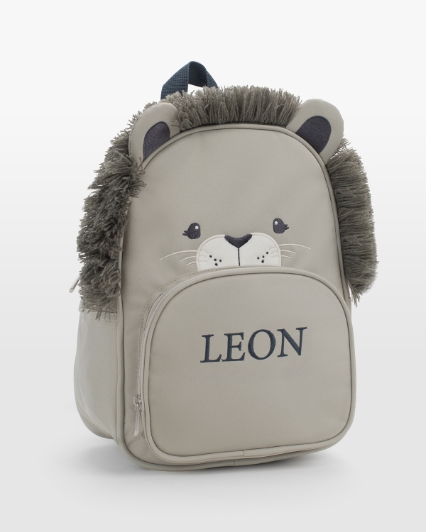 barnryggsäck med namn, med motiv av ett lejon