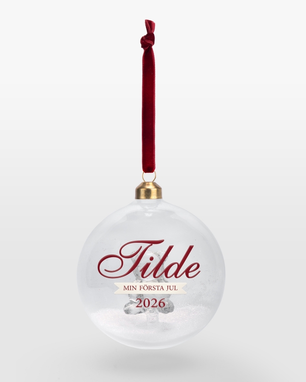 Julkula i glas med björnmotiv, personligt namn och valfri julhälsning