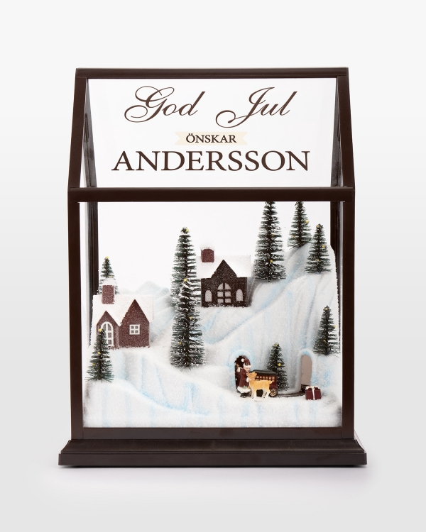 Personlig julby med rörligt tåg och julhälsning
