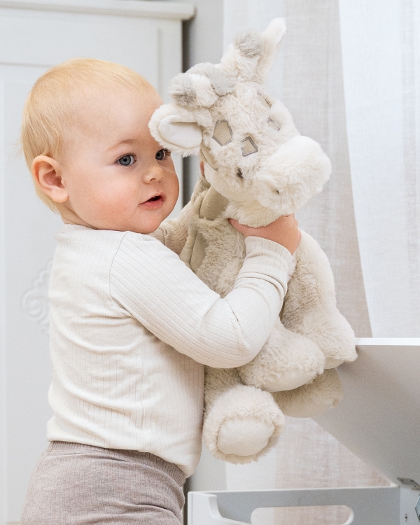 Giraffgosedjur med barnets namn som minne