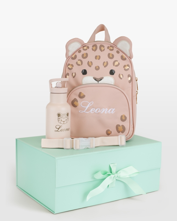 presentset med barnryggsäck, vattenflaska och bröstrem