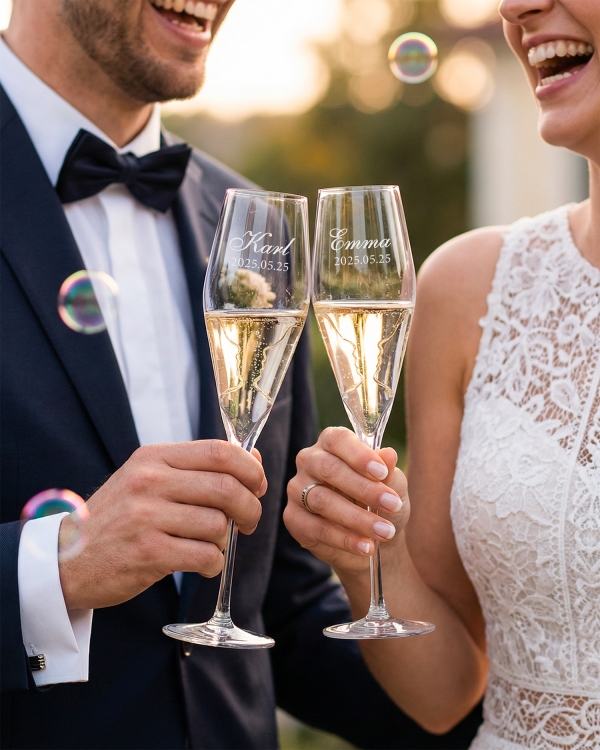 Vackra champagneglas med personlig gravyr