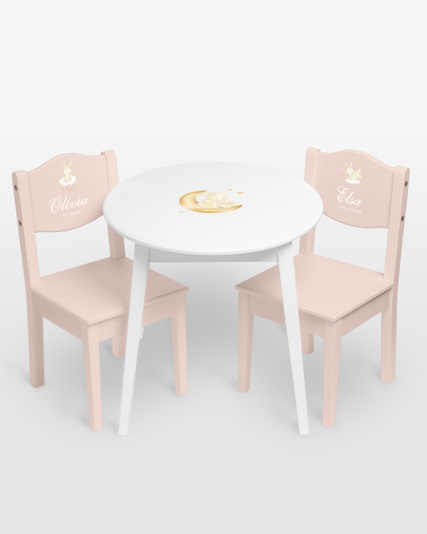 Barnbord och stolar med namn