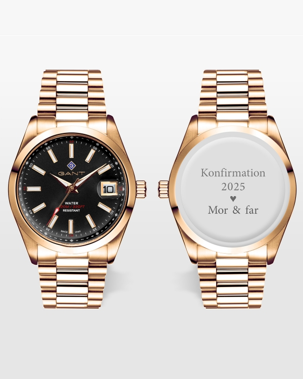 Gant klocka med gravyr - Eastham (black-gold metal) G161014