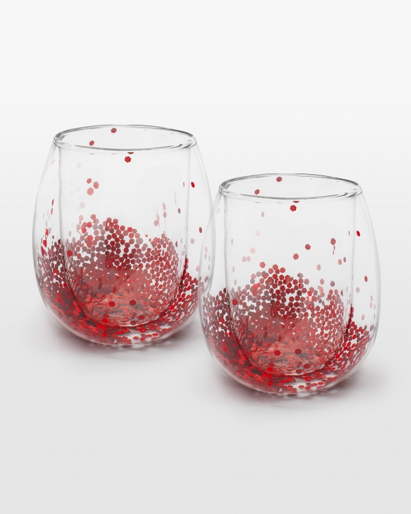 2 pack dricksglas med rött glitter