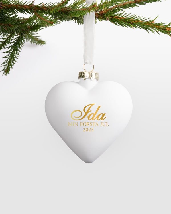 Stilrena julgranskulor med namn