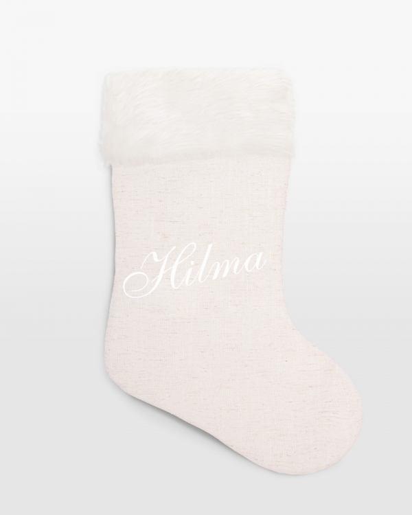 beige julstrumpa med namn