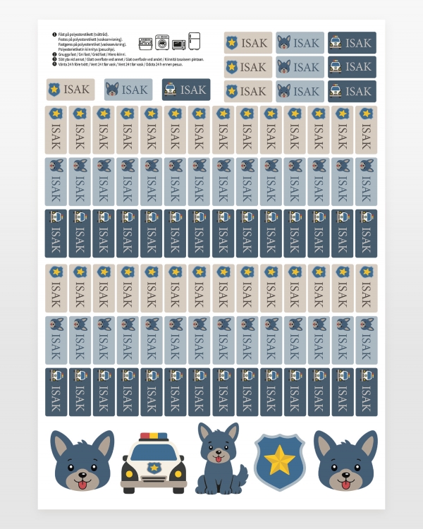 Namnlappar och klistermärken med hundmotiv