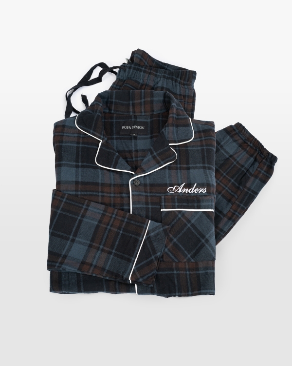marinblå flanellpyjamas till herrar
